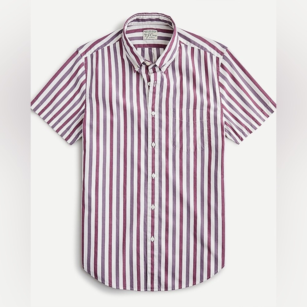 J. Crew Short-Sleeve Classic Secret Wash Cotton Poplin Multistripe Shirt SZ MED